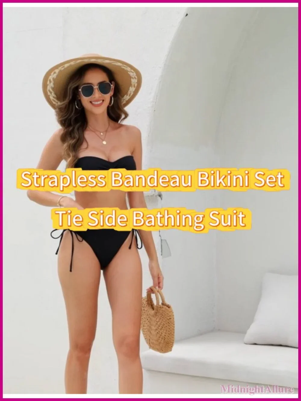 Bandeau Bikini Set Tie Side Two Piece Swimwear with Removable Cups